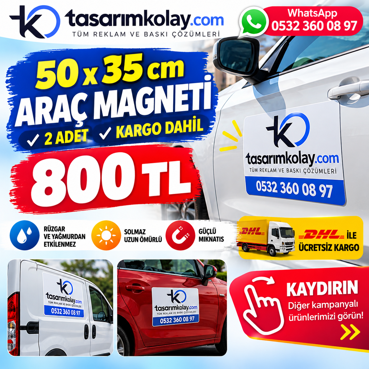 2 Adet 50x35cm Araç Magneti (Mıknatıs)