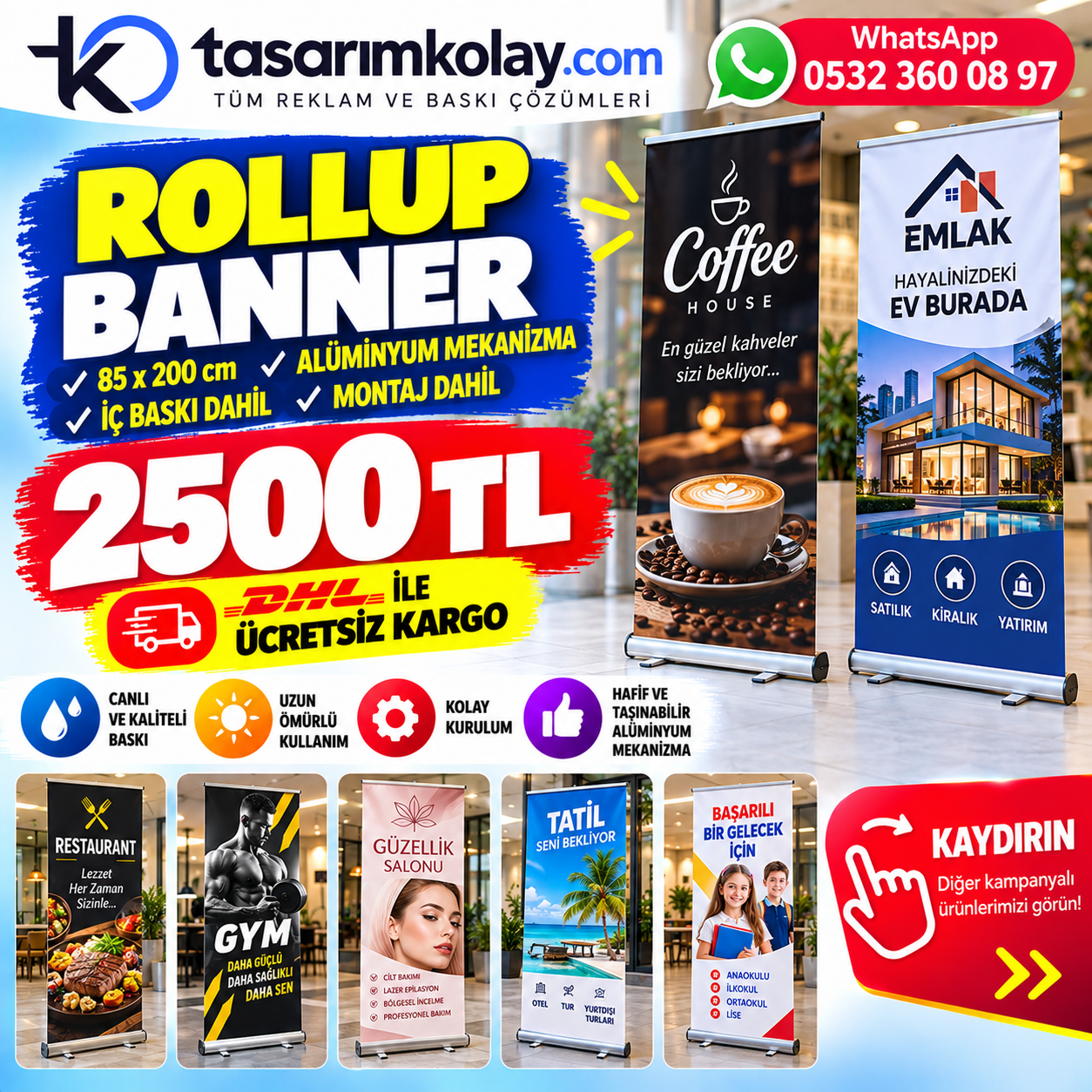 Roll-Up Alüminyum Mekanizma,Baskı,Çanta Dahil