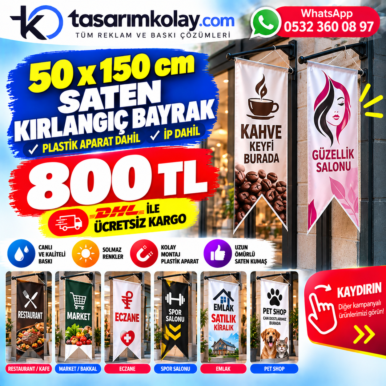 2 Adet 50x150cm Saten Kırlangıç Bayrak
